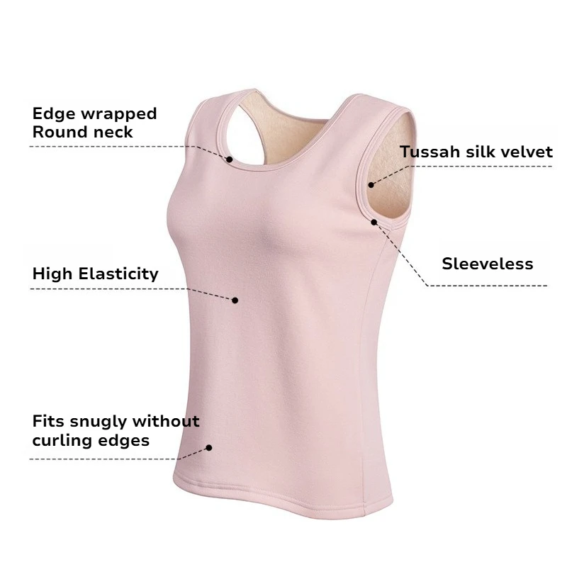 Women's Silk Thermal Vest Fleece Lined Seamless Round Neck Warm Camisole New