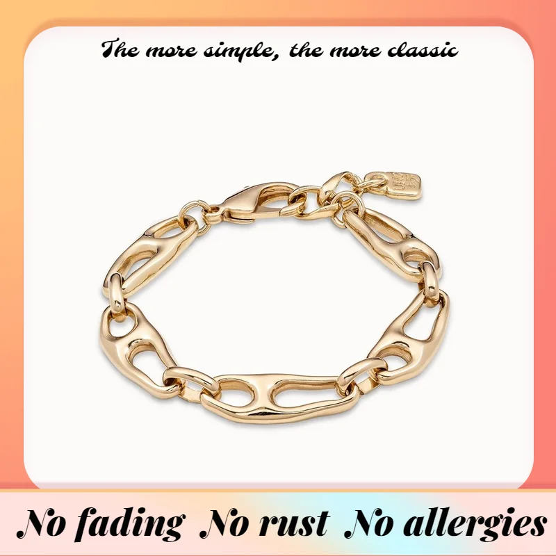 

Spanish handmade fashion brand Unode50 gold-plated bracelet personality niche rectangular chain with high sense thick chain