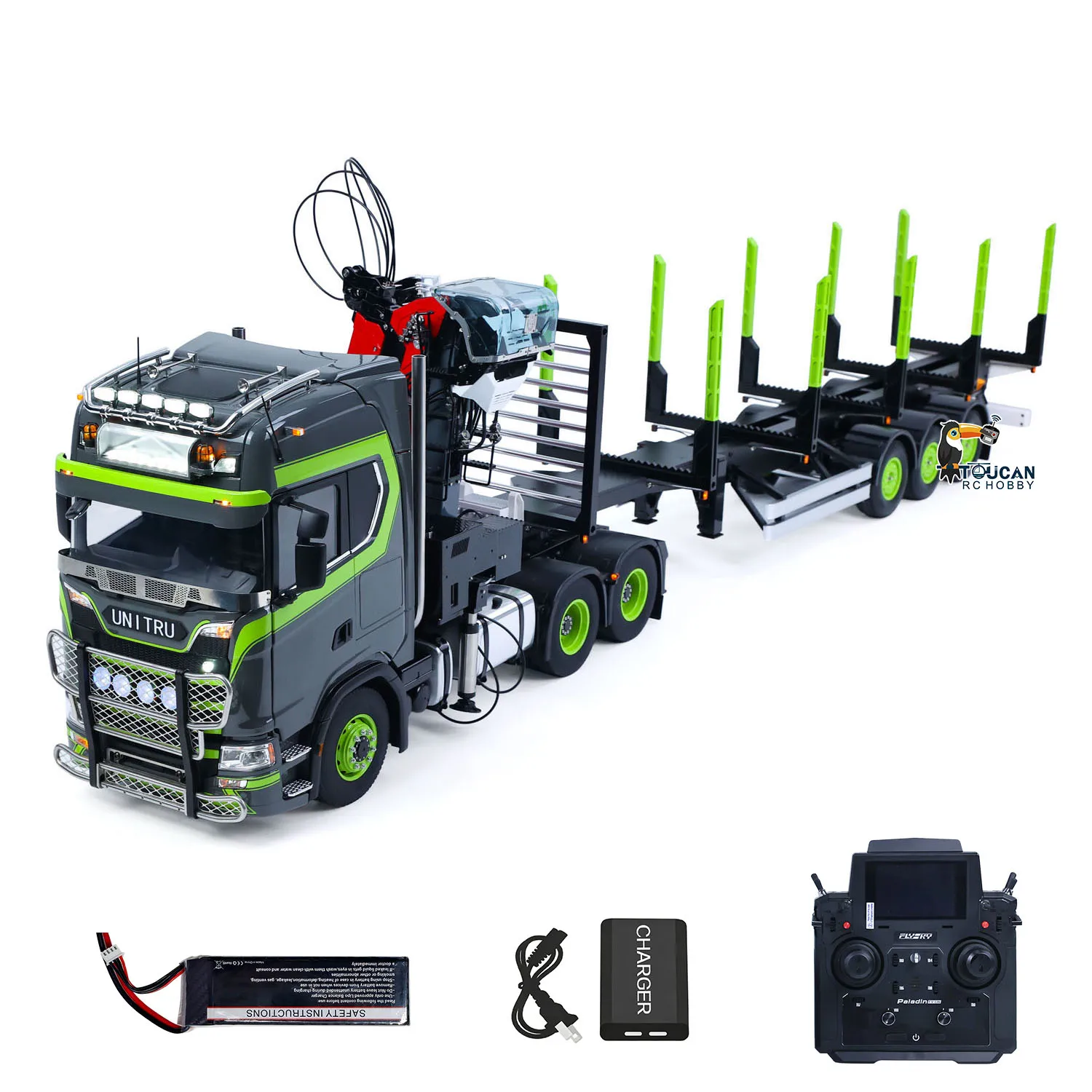 LESU 6X6 Metal Chassis Toucan 1/14 RC Tractor Truck 770S Hydraulic Crane Logging Trailer Sound Light Smoke Unit Vehicle Cars