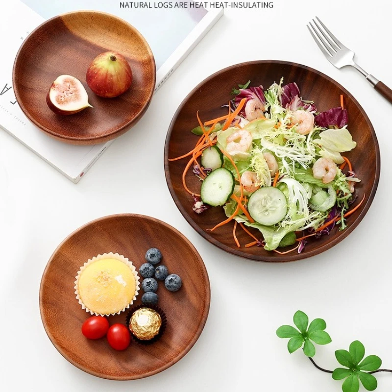 صينية خشب السنط، وعاء وطبق مستدير من الخشب الصلب للاستخدام المنزلي، طبق تقديم الكيك والحلوى، وعاء من الخشب الصلب #5