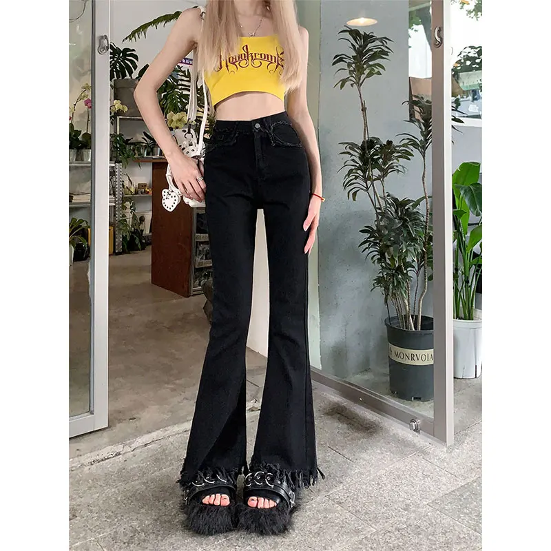 

Fashion Women Pants High Waist Flared Jeans Skinny Streetwear Y2k Vintage Quality Harajuku Boyfriend Denim Trousers E144