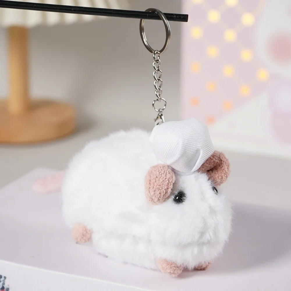 New Chef Hat Hamster Plush Keychain Simulation Soft Fuzzy Stuffed Animal Keychain Key Holder Backpack Charm