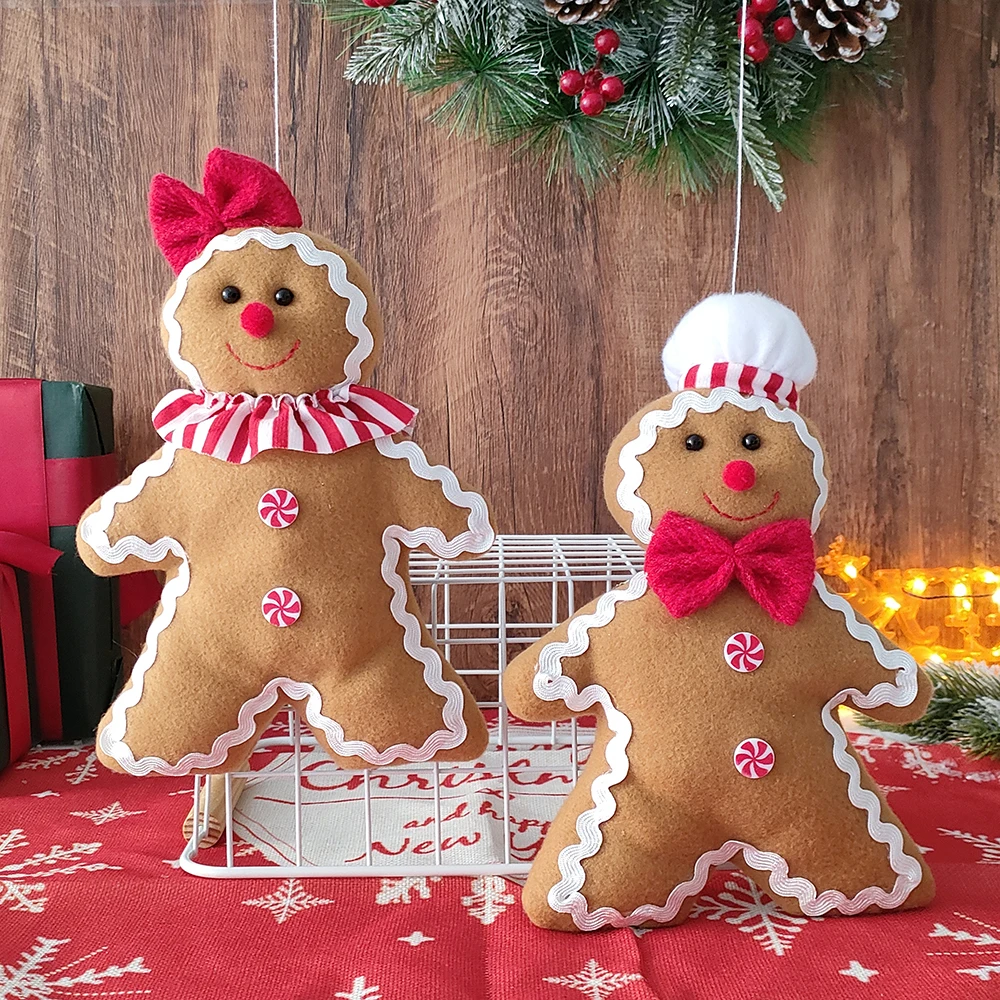 2pcs Gingerbread Man Pendant Christmas Tree Hanging Ornaments Fabric Doll Kids DIY Toys New Year Gift Home Decorations 2023