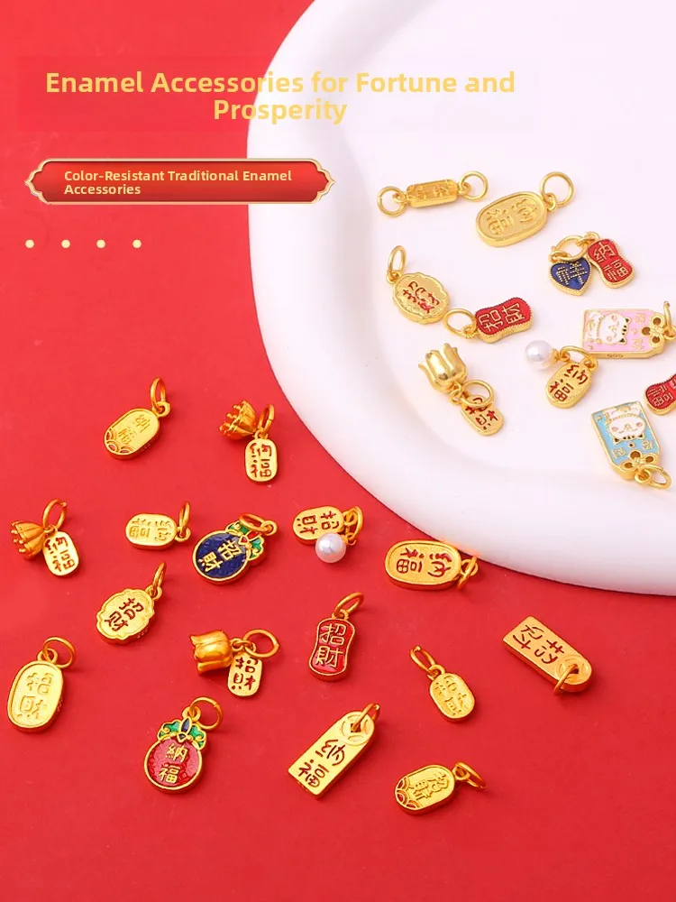 

Handmade DIY Gold Drop Oil Fortune Character Pendant Nelace Jewelry Accories Traditional Crt Fre Outlined Faionable