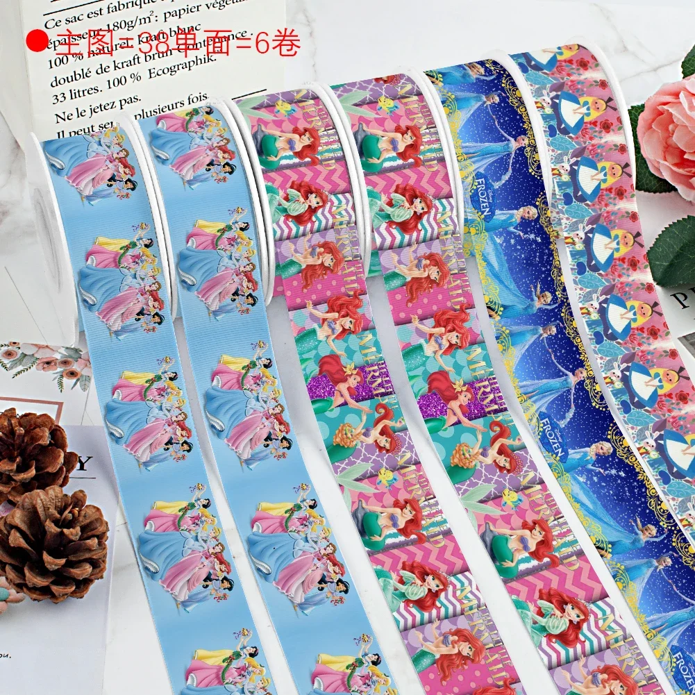 

Disney Princess Series Elsa Memaid Mulan Printed Grosgrain Satin Ribbon Custom For Cheer Bows DIY Materials Headwear 10 Yards