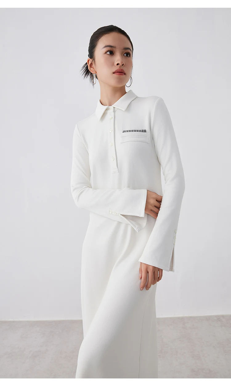 K2690W Acetat-Wollkleid für Herbst und Winter, Midi-Länge, lange Ärmel, hochwertige Luxus-Damenbekleidung – Detail 11