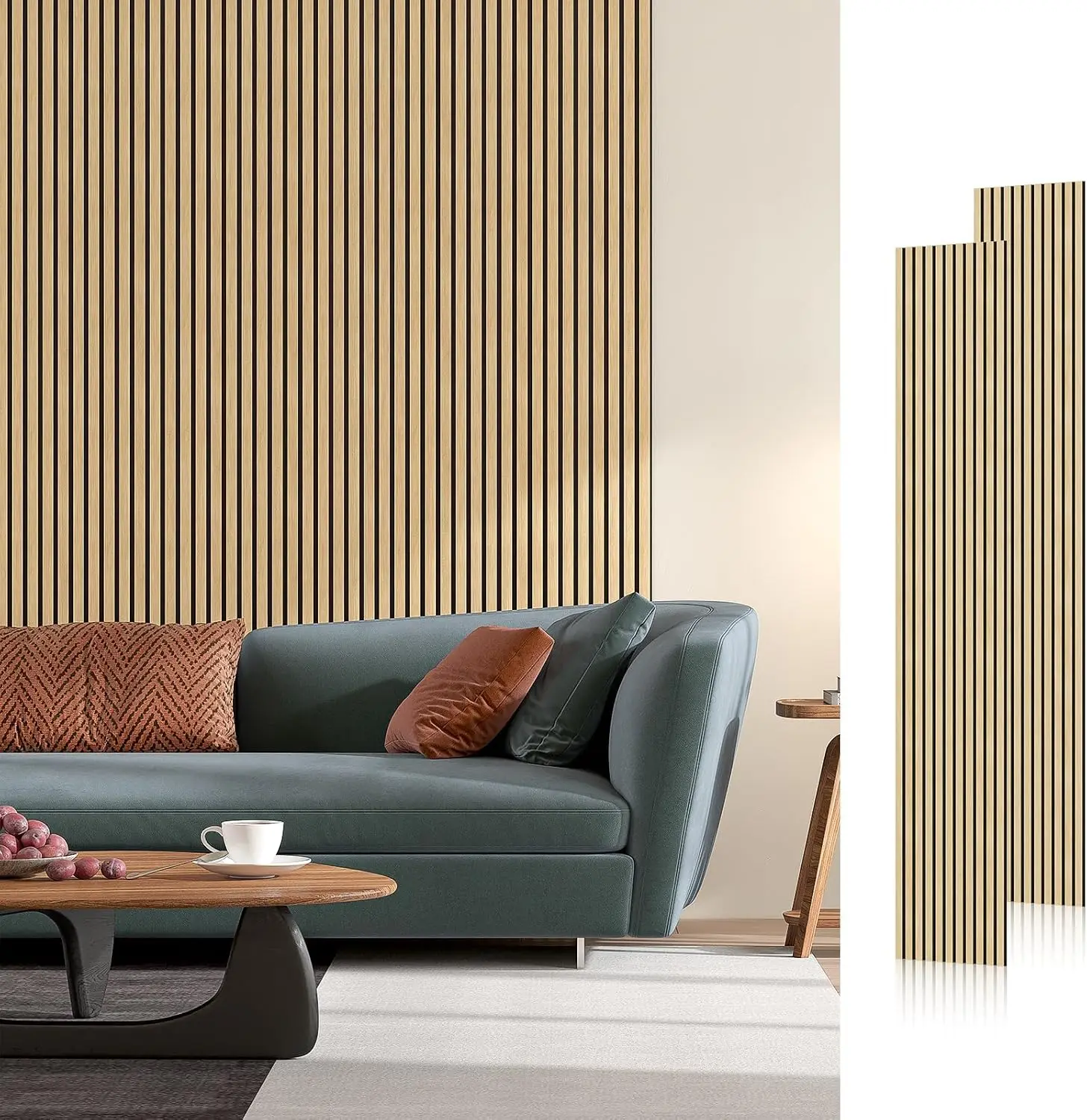 Paneles Acústicos de Listones de Madera, Paquete de 2, 94"x23.6", Roble Blanco, Reductor de Ruido y Absorbente de Sonido para Hogar, Estudio u Oficina