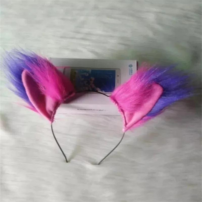 HAni 2025 The Cheshire And Pink Purple Plush Tail Cat Ears Dress Halloween Christmas Cosplay Costume Props ☆★ww