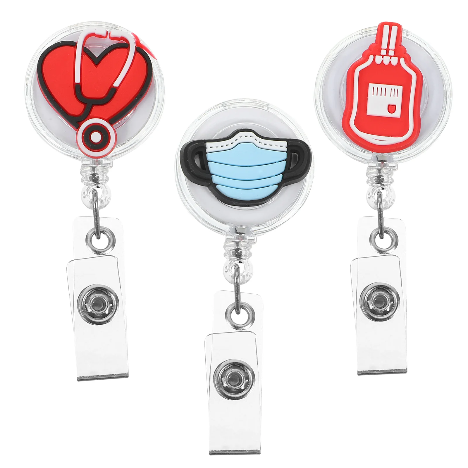

3Pcs Nurse Badge Holder Retractable Clip Soft PVC Aluminum Alloy Badge Reel Medical Accessories Name Tag Holder