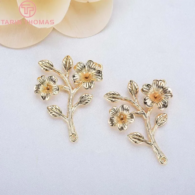 

(972)4PCS 20x42MM 24K Gold Color Brass Leaf Leaves Flower Charm Pendants for DIY Jewelry Making Findings Accessories