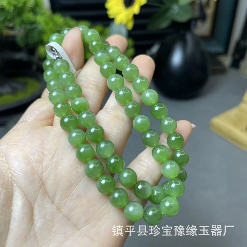 Hetian Green Jade round Lanyard Russian Multi-Circle Necklace Prayer Beads Bracelet Ornament Pendan