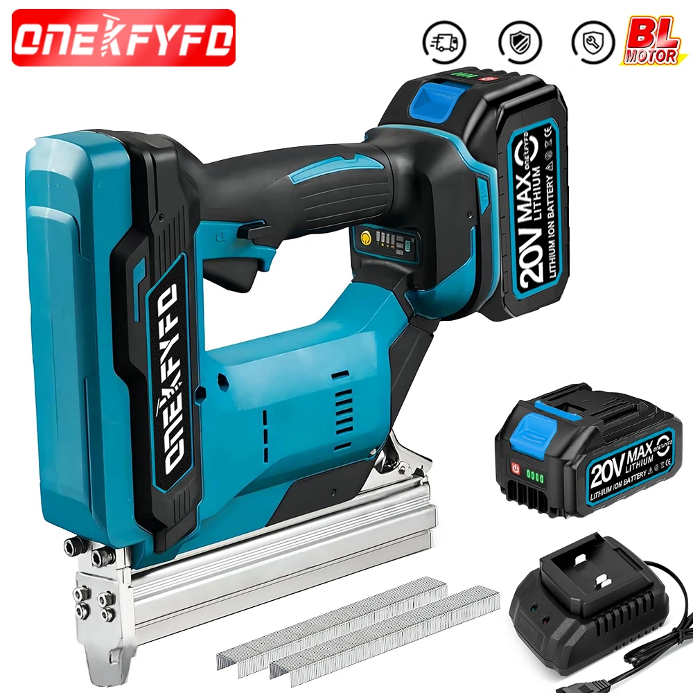 

Brushless Wireless Cordless 1022J U Staples Electric Nail Gun Stapler Nailer Lithium Battery + 1set Nails For Makita 18V Battery