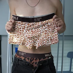 MAIMENG Men's Ice Silk Underwear leopard Underpants Summer Cool Breathable BoxerShorts Leopard Pattern Men's Underwear Sport