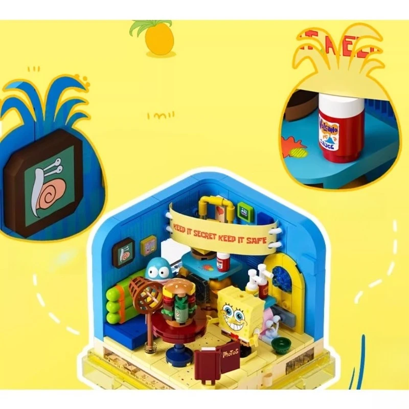 سبونجبوب سلسلة اللبنات لتقوم بها بنفسك صندوق جديد Squidward باتريك ستار كرستي كراب مخالب غرفة لعبة مجسمة الحلي هدايا العيد #6