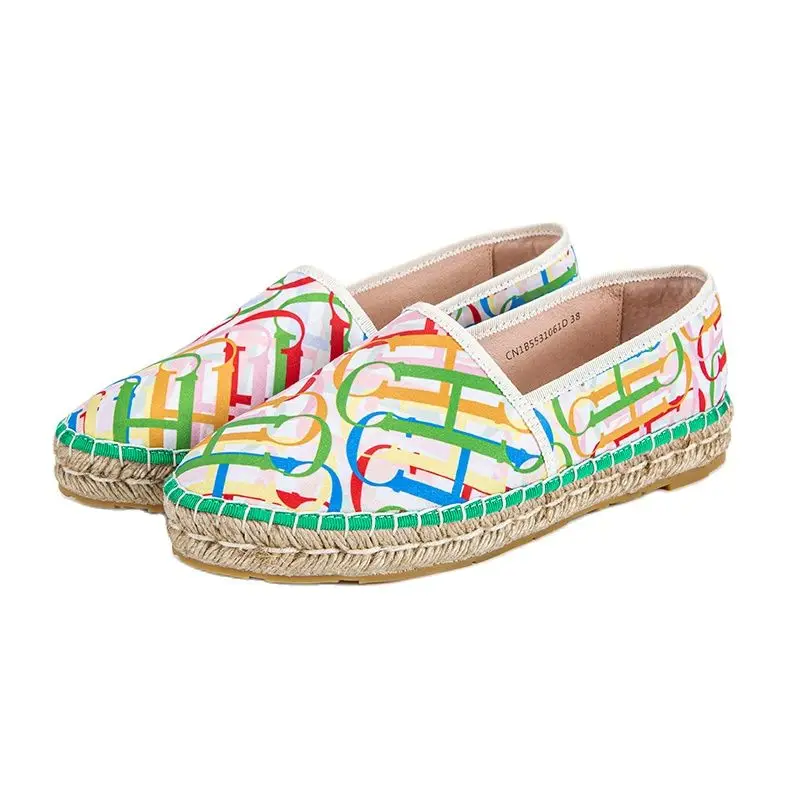 

Light Luxury Women's Canvas Shoes Lefu Shoes Women's Handmade Knitted Printed Texture Outdoor Leisure Travel Flat Shoes