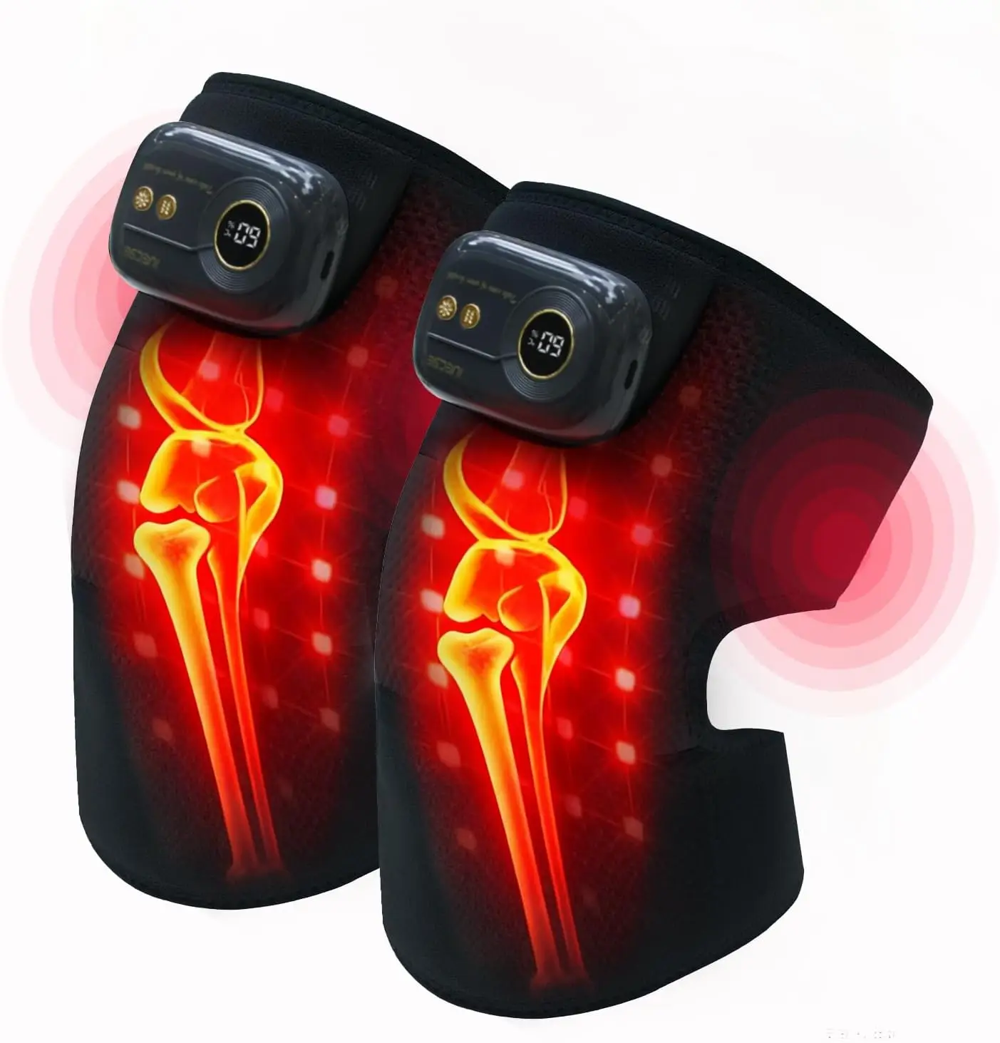 

Cordless Heated Knee Massager with Vibration - 2 Pack Thermal Therapy Brace for Pain Relief, Portable & Rechargeable