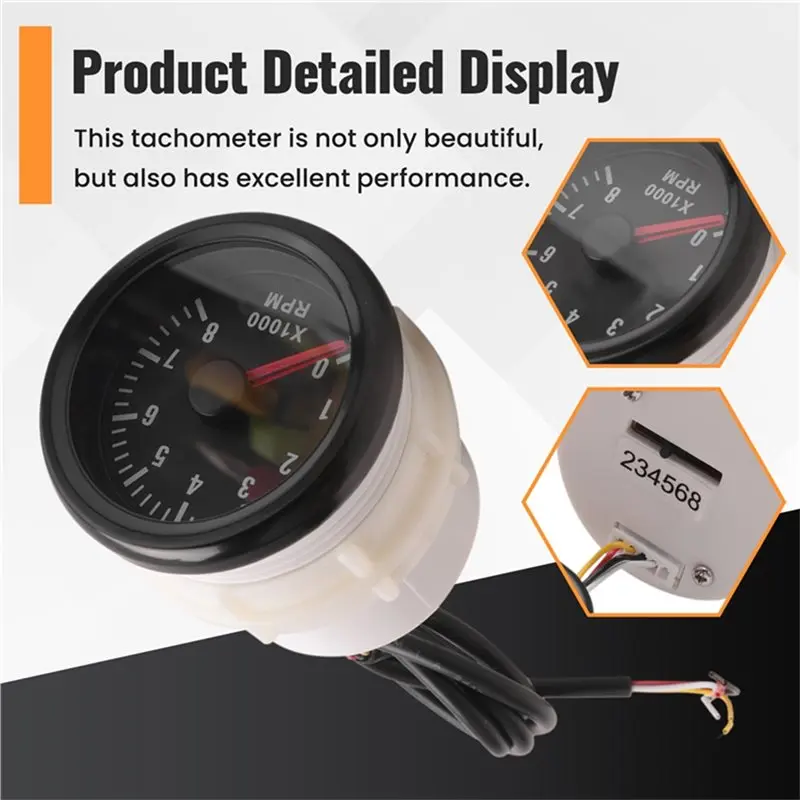 A40Z-52MM 2 Inch Electrical Tachometer 0-8000 RPM Tacho Meter RPM Gauge For 2/3/4/5/6 Cylinder Engine Car Boat