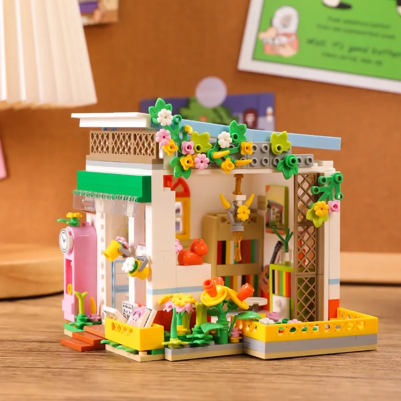 Kwiatowy domek bajkowy budynek miejski klocki DIY Mini klocki zabawka edukacyjna dla dziewczynek chłopcy prezenty zabawki dla dzieci