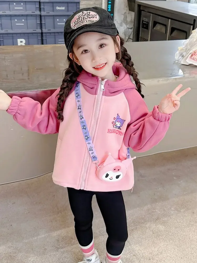 Sweet Kawaii Sanrio My Melody Anime Ins Children Long Sleeve Coat Cute Kuromi  Cartoon Winter Fleece Jacket Y2K Gifts for Kids