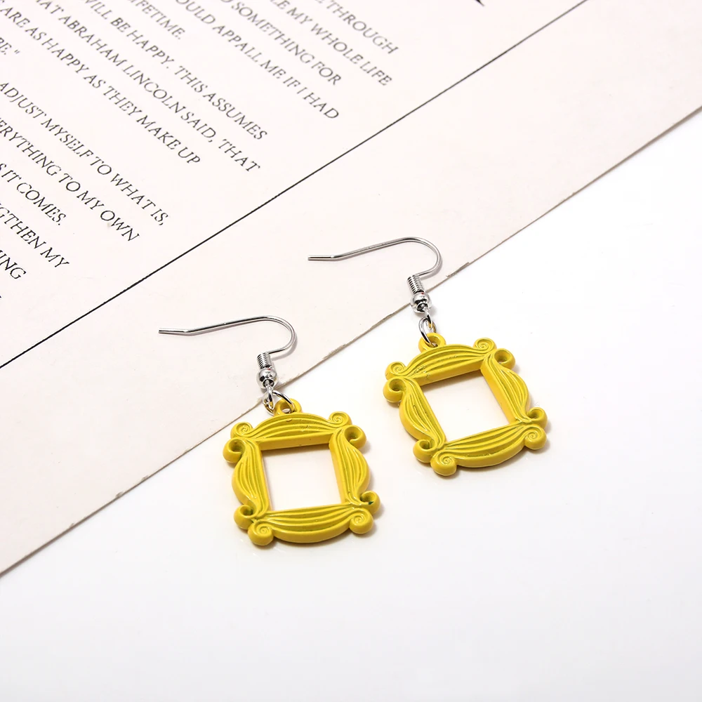 Classic TV Show Friends Earrings Yellow Photo Frame Drop Earrings For Women Cosplay Jewelry Accessories