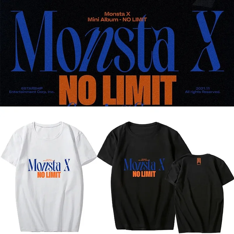 Camiseta Kpop Monsta X NO LIMIT US TOUR, Tops de Manga Curta, Algodão Unissexo, Verão, 2024