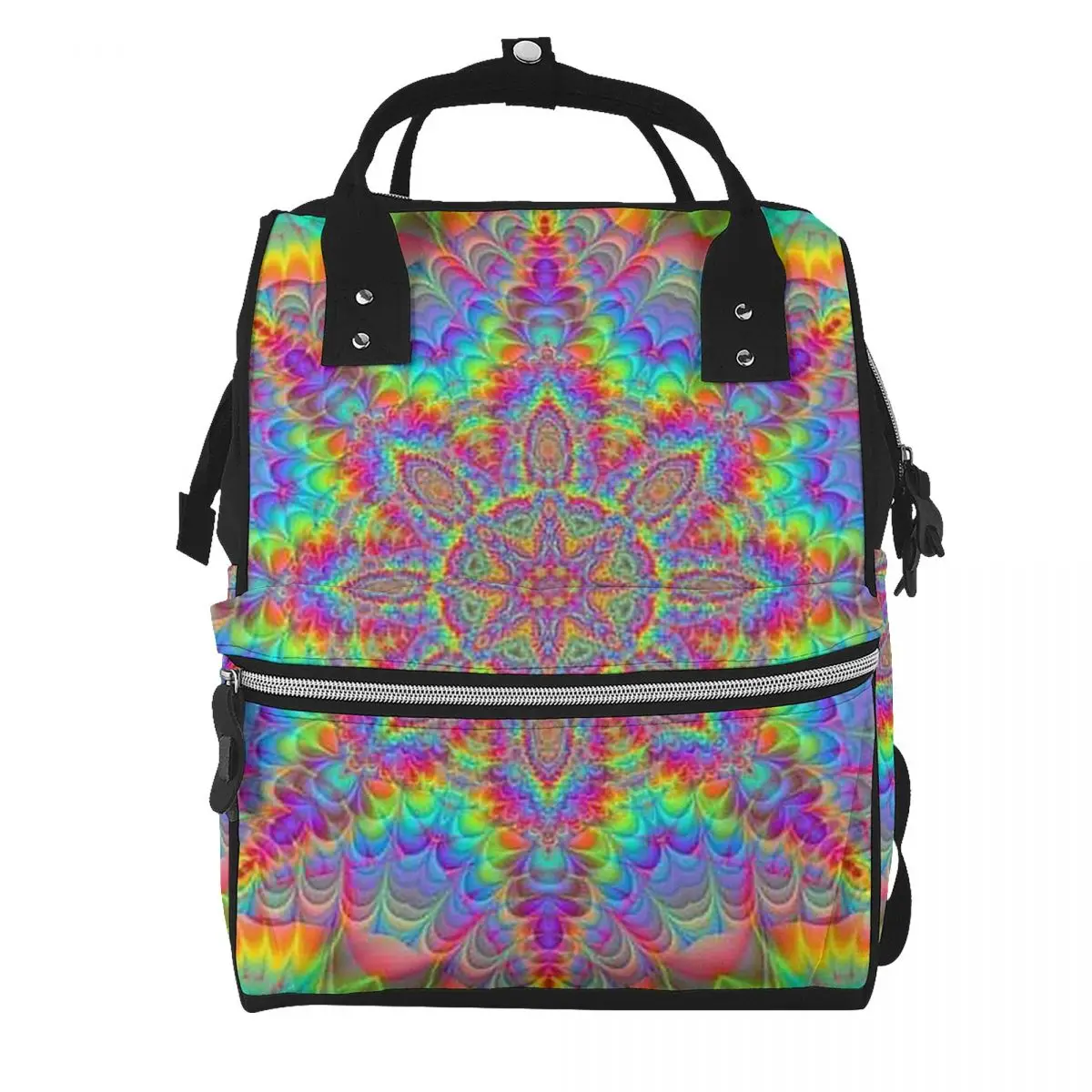 Retro Psychedelic Black With Vibrant Magic Pattern Student Backpack School Bag Hiking Travel Daypack for Men Women Bookbag