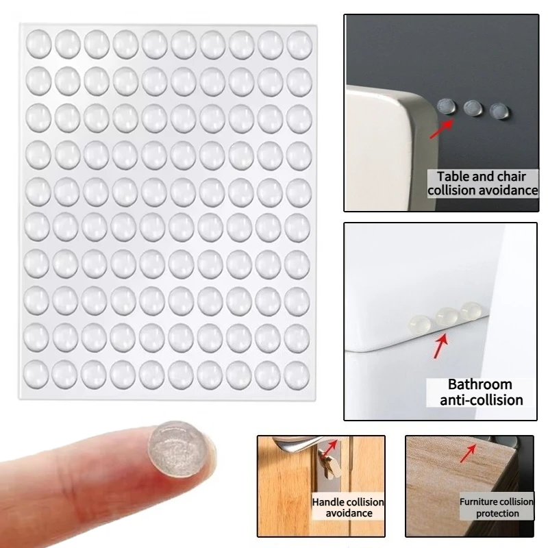 100 Stück 8 x 2,4/10 x 2 mm große, selbstklebende, stoßdämpfende Silikonpartikel, geeignet für Küchen, Büros, Badezimmer, Schlafzimmer