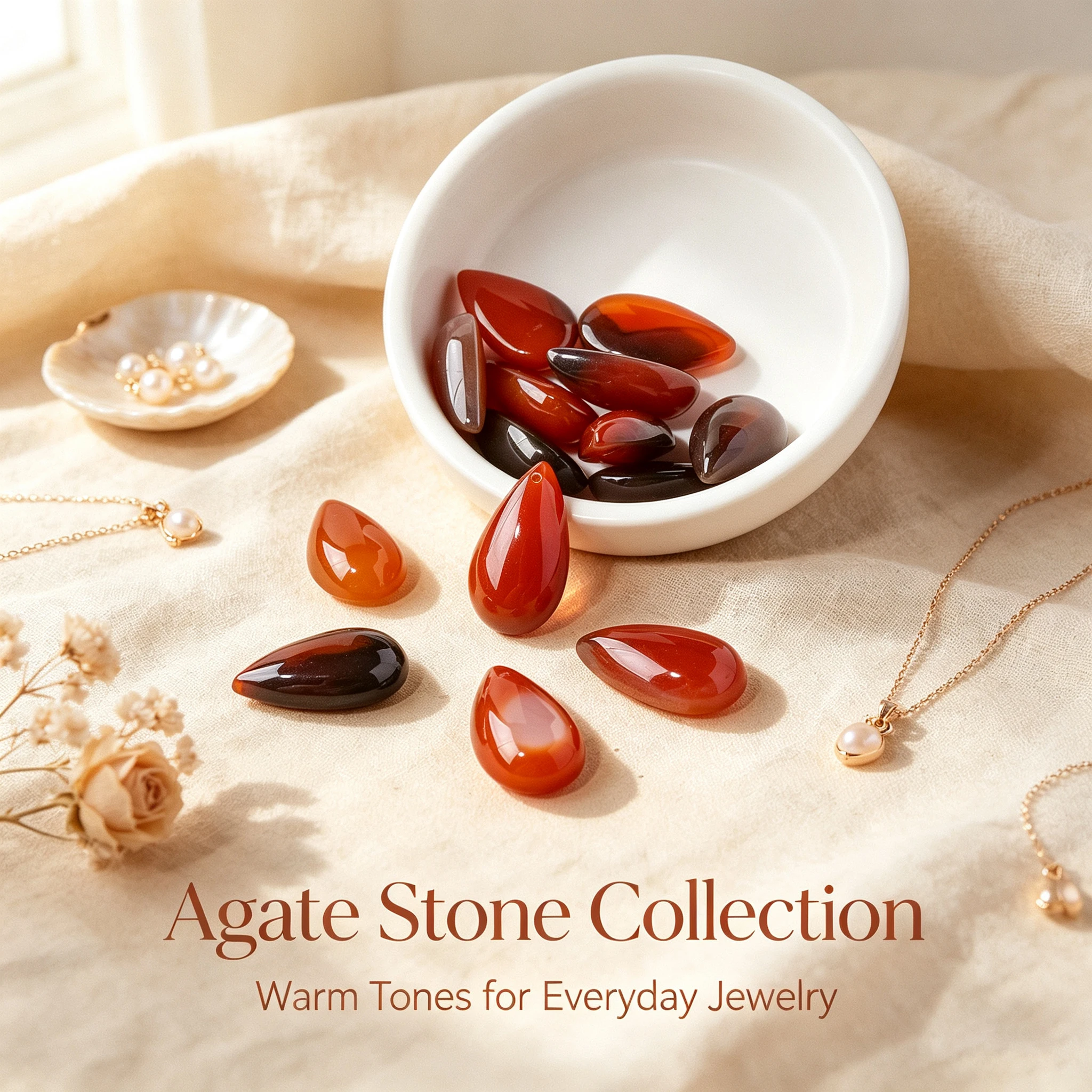 5pcs Natural Red Agate Teardrop Pendants, Loose Gemstone Beads for DIY Jewelry Making, Fashion Crystal Accessories