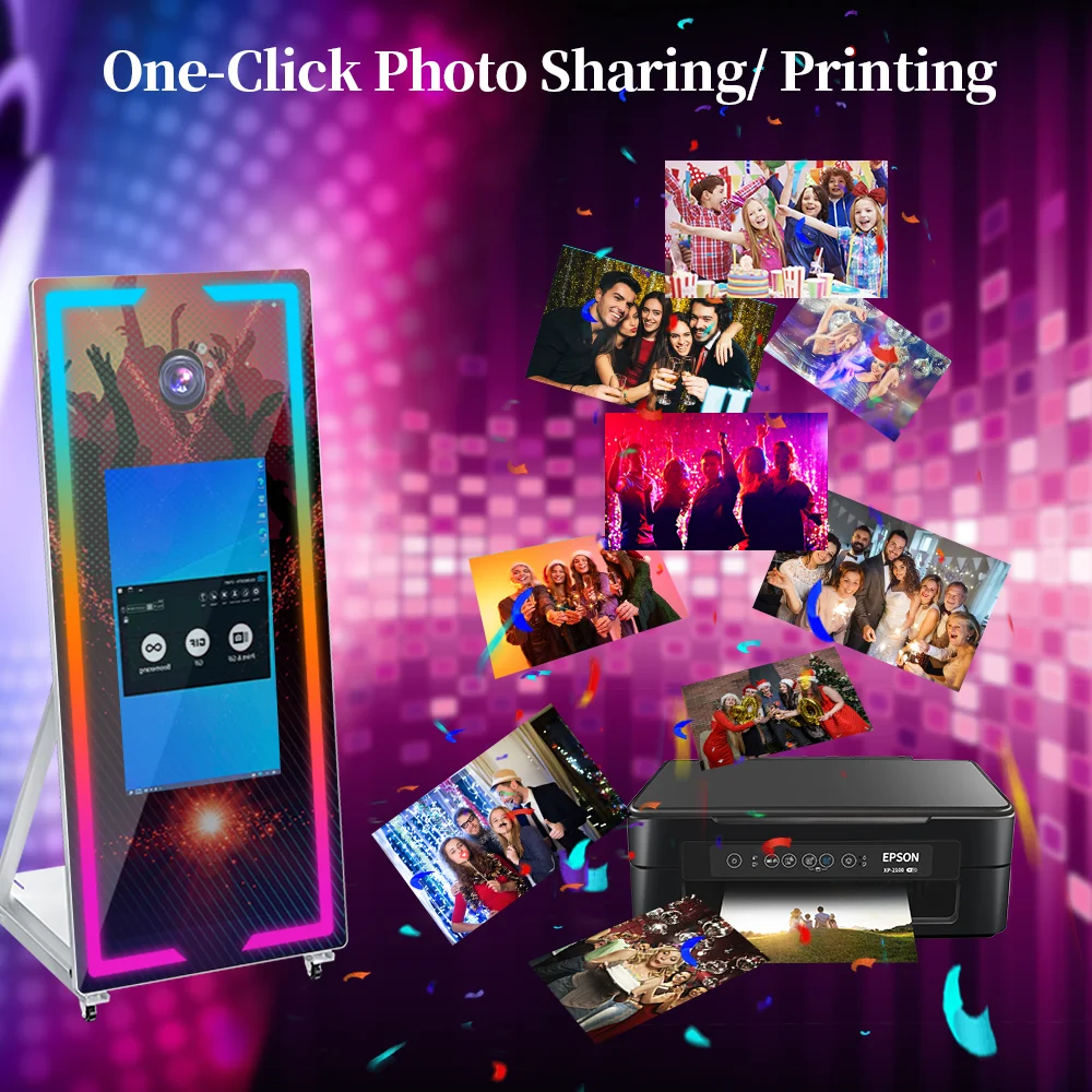 Touch Screen Mirror Photo Booth For Parties Events Wedding 45 65in Selfie Magic Mirror Photo Booth with Flight Case