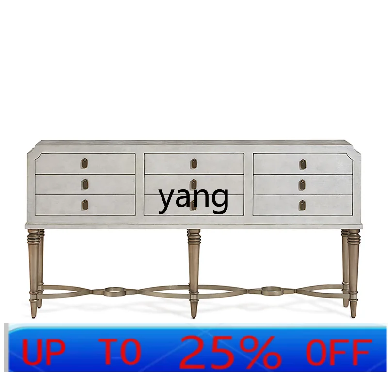 

LH Country Light Luxury Metal Chest of Drawers Villa Living Room Hallway Cabinet Solid Wood Decorative Side Cabinet Storage