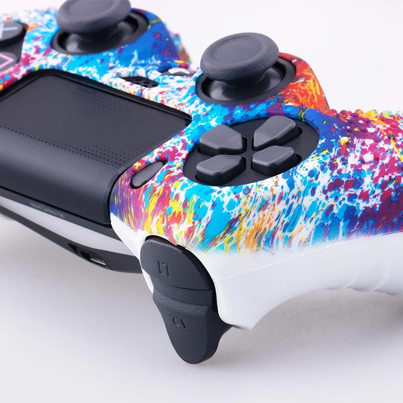 المضادة للانزلاق غطاء مطاط السيليكون الجلد الحال بالنسبة PS4 برو سليم تحكم + 2 الإبهام عصا السيطرة قبعات + 2 ملصقات شريط الضوء LED