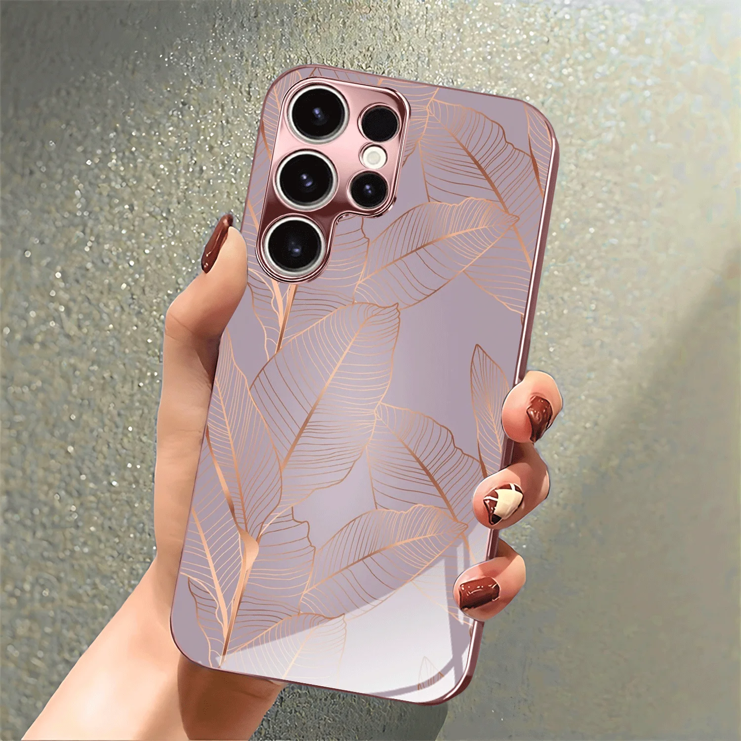 Pretty Golden Foil Leaf Texture Glass phone case for Samsung Galaxy S26 S25 S24 S23 S22 S21Ultra FE Plus Scratch Resistant Shell