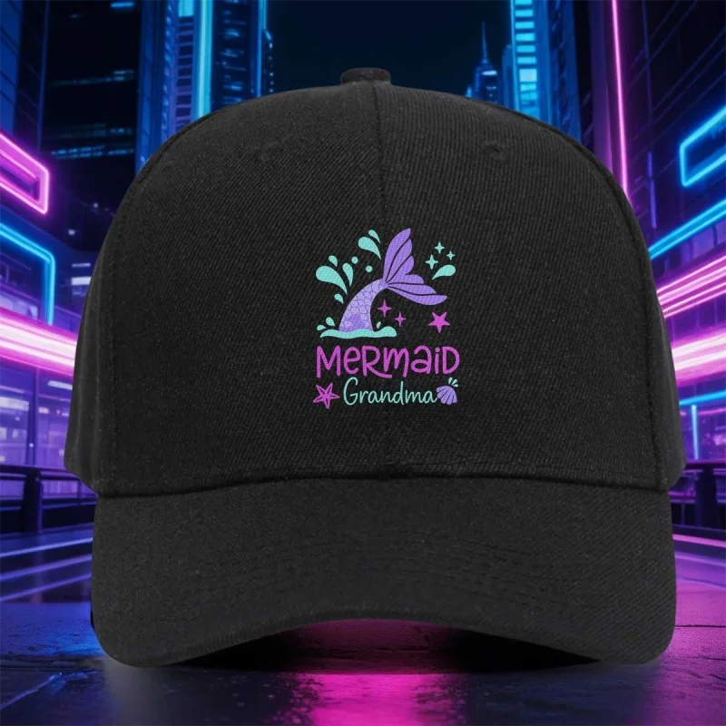 Adjustable Mermaid Tail Baseball Cap with Starfish Shell Print – Purple & Turquoise, Beach Party Themed, Machine Washable