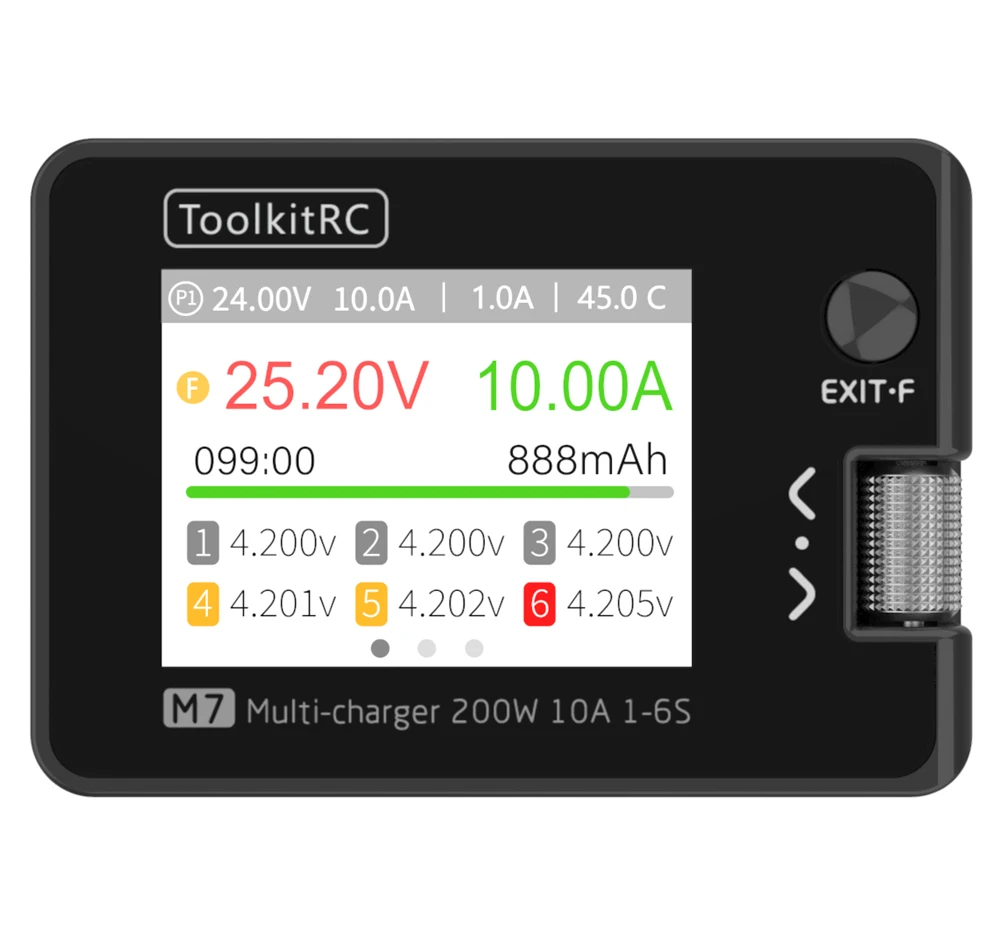 ToolkitRC M7 200W 10A DC Balance Charger Discharger for 1-6S Lipo Battery With Voltage Servo Checker ESC Tester Receiver LCD IPS