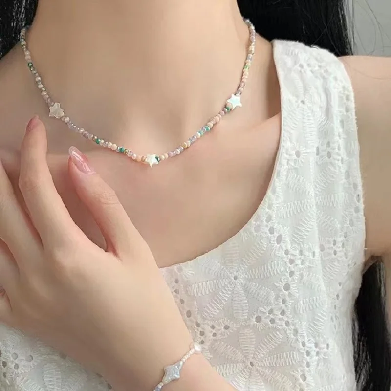 Bead Necklace Star Shaped Choker Simple Girls Clavicle Chain Wedding Bride Pendant Jewelry Cute Sweet Pearl Necklaces Gifts