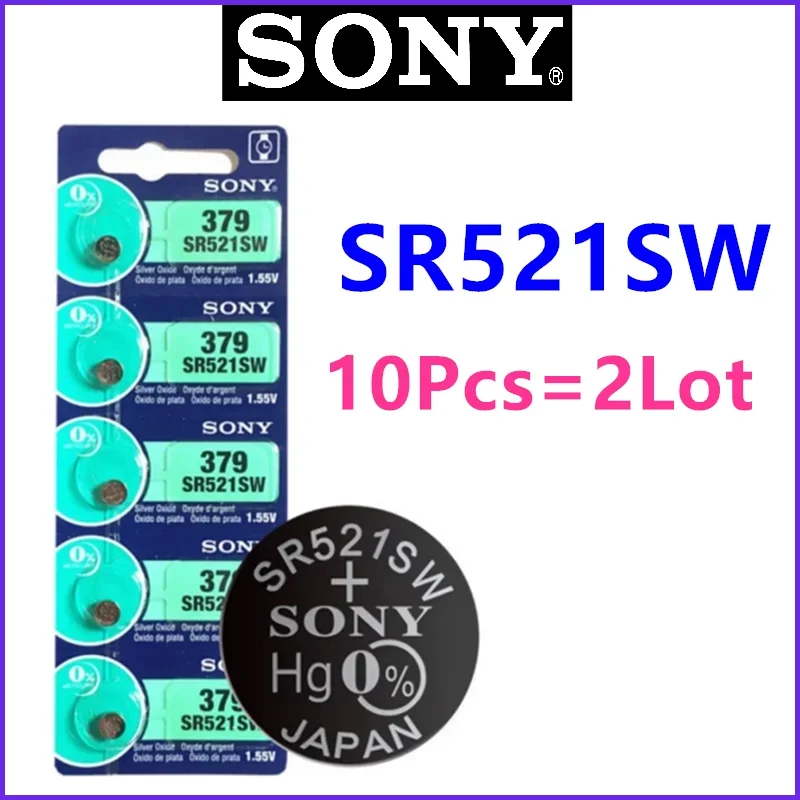 5-100 Original SONY LR521 AG0 Button Batteries SR521SW 379A 379 179 D379 SR63 1.5V Alkaline Coin Cell Silver Oxide Watch Battery