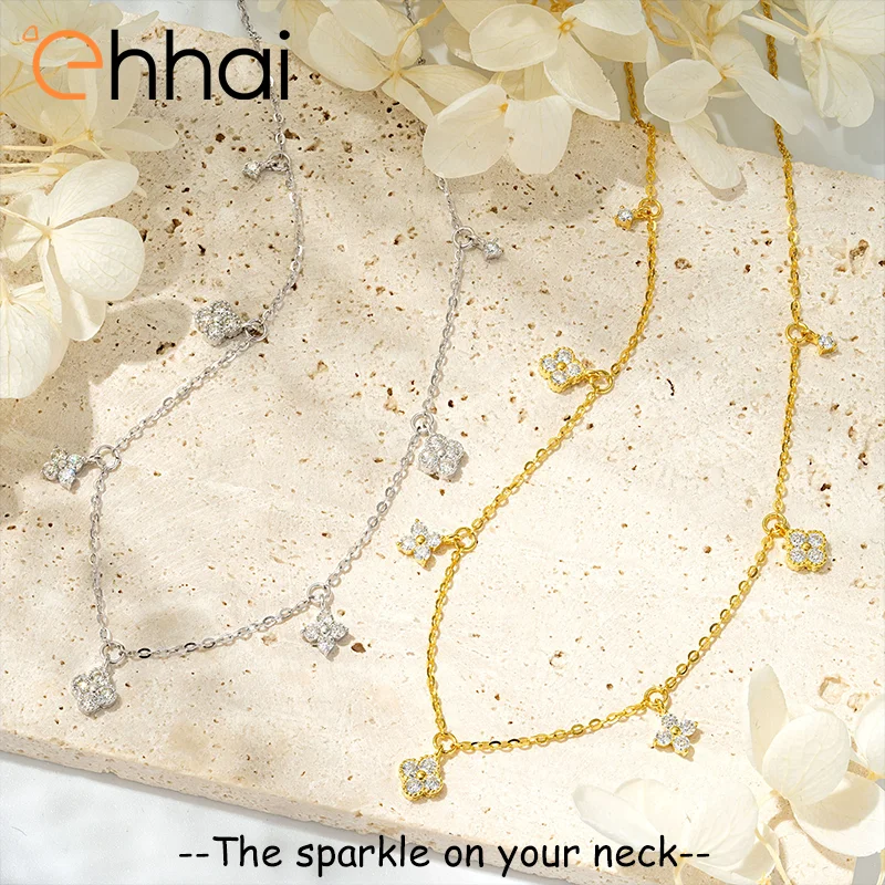 

Ehhai Round Cut Moissanite Four-Clover Charm Pendant Necklace Chain for Women Real 925 Sterling Silver Fine Jewelry Wedding Gift