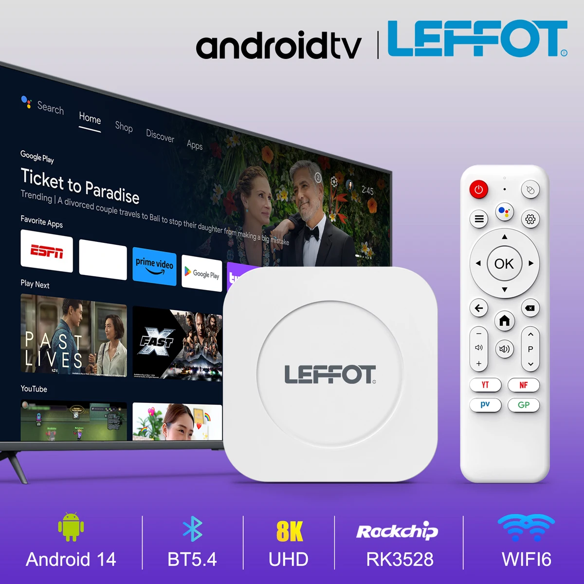 LEFFOT M1Plus TV Box Wifi6 BT5.4 4K@60fps 8K Google Media Playe IPTV Set Top Box Android14.0 Rockchip RK3528 Smart TV Box