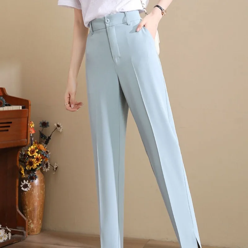 

2023 New Spring and Autumn Fashion Commuting Simple Drop Straight Sleeve High Waist Slim Casual Split Split Split Suit Pants