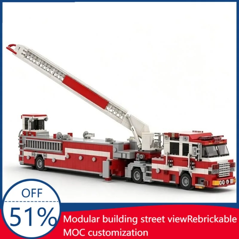 1687PCS MOC 2015 Pierce Velocity Tiller Fire Truck Fairfax County Fire & Rescue Vehicle Model Custom Building Blocks DIY Set Toy