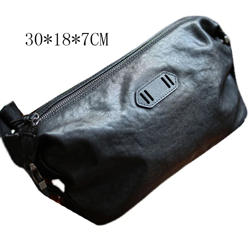 AETOO  Black vegetable tanned shoulder bag casual cowhide chest bag first layer cowhide tide brand simple retro sports leather m