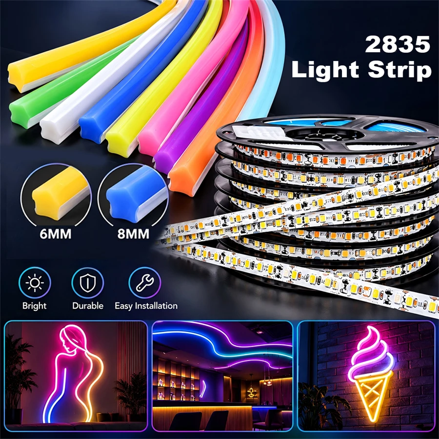 Polychrome 1-50M DIY DC12V LED Light Strip Separated Silicone Neon Strip Flexible Bendable Waterproof Home Decoration Lighting