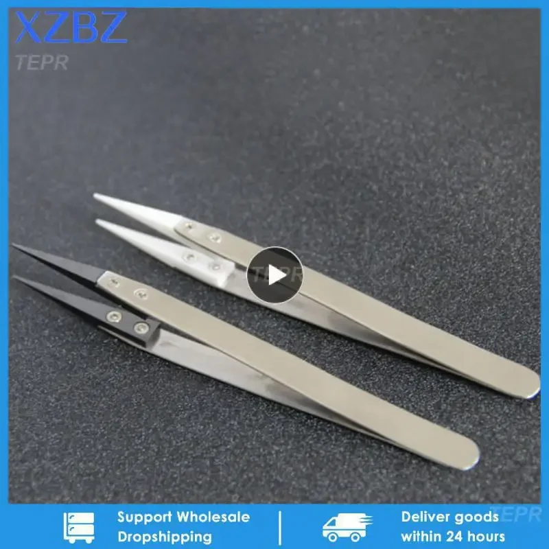 Stainless Steel Ceramic Tweezers Heat Resistant Antimagnetic Ceramic Straight Curved Tip Tweezers