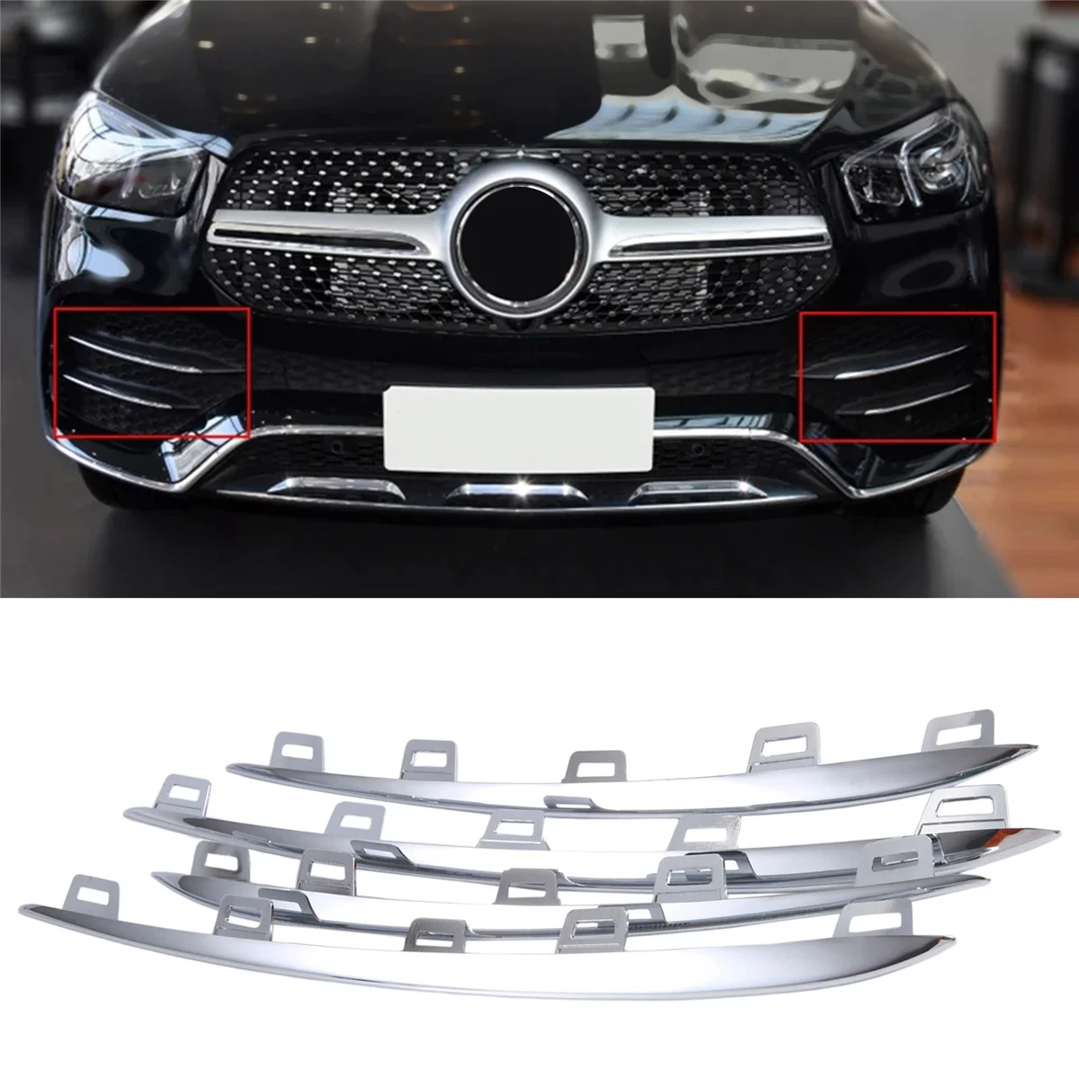

Car Front Fog Lamp Trim Strip Cover for Mercedes Benz GLE W167 2020-2022 GLE400 A1678858103 A1678858303 A1678858203—L48A