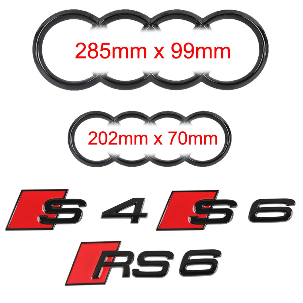 For Audi S4 S6 RS6 Logo V+H Radiator Grille Badge Rings Emblem Novel Car Styling Decorate Sticker Auto Accessories 285mm+202mm