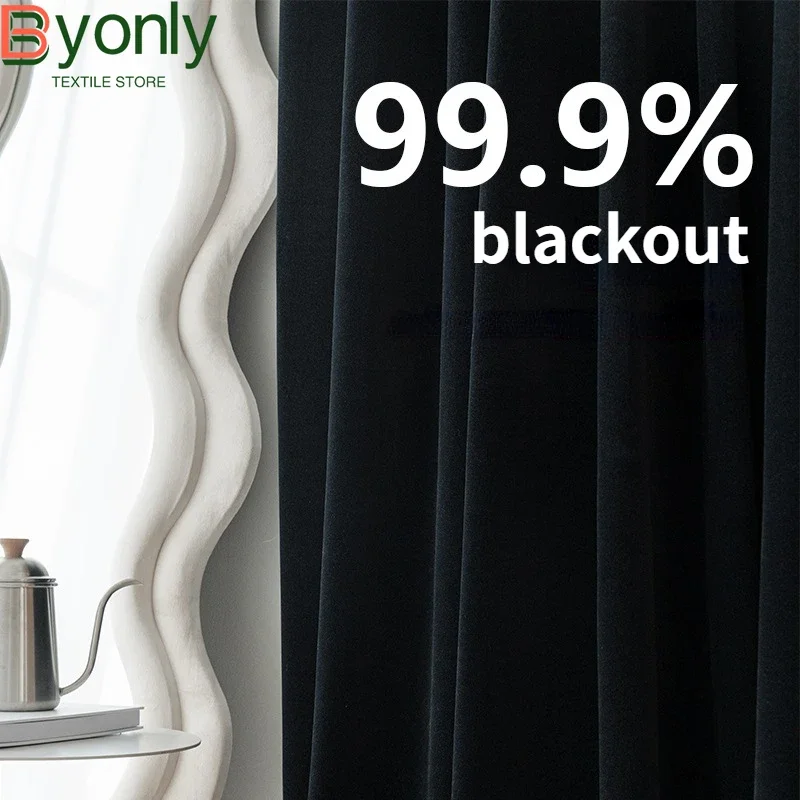 Customized Black Sunscreen Windows Blackout Photography Cashmere Curtains for Living Room Bedroom Floor To Ceiling Balcony Bay