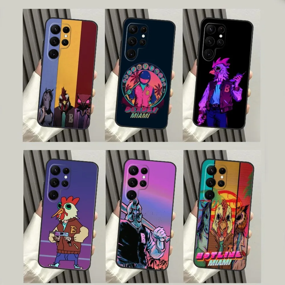Game Hotline M-Miami Phone Case For SamsungS24,S23,S22,S21,S20 Ultra Pro S10,S30Plus,S9,20lite Ultra Black Cover