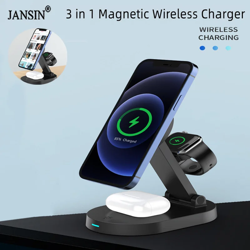 3 In 1 15W Magnetic Wireless Charger For iPhone 13 12 11 Pro Fast Charging Dock Station For Apple Watch 7 SE 6 5 4 3 AirPods Pro