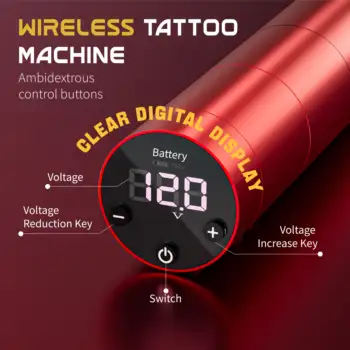 Bezdrátový tetovací strojek Neebol, bezdrátové rotační tetovací pero s digitálním displejem, 20 jehel v kazetách, 10 inkoustů, zelené mýdlo 10 nejlepší prodej Dětský tetovací strojek - №3