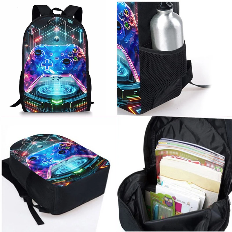 Neon Game Controller Three Piece Set Backpacks For Boy And Girls Best Gifts 2D Flat Cartoon School Backpack For Children